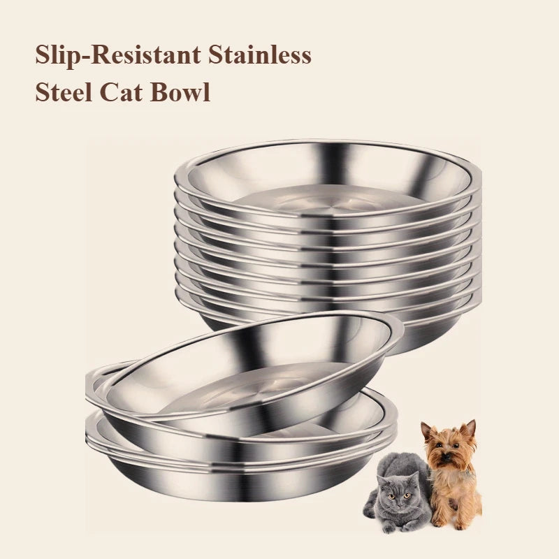 2/6pcs Slip-Resistant Stainless Steel Cat Bowls – Wide, Anti-Tip Design