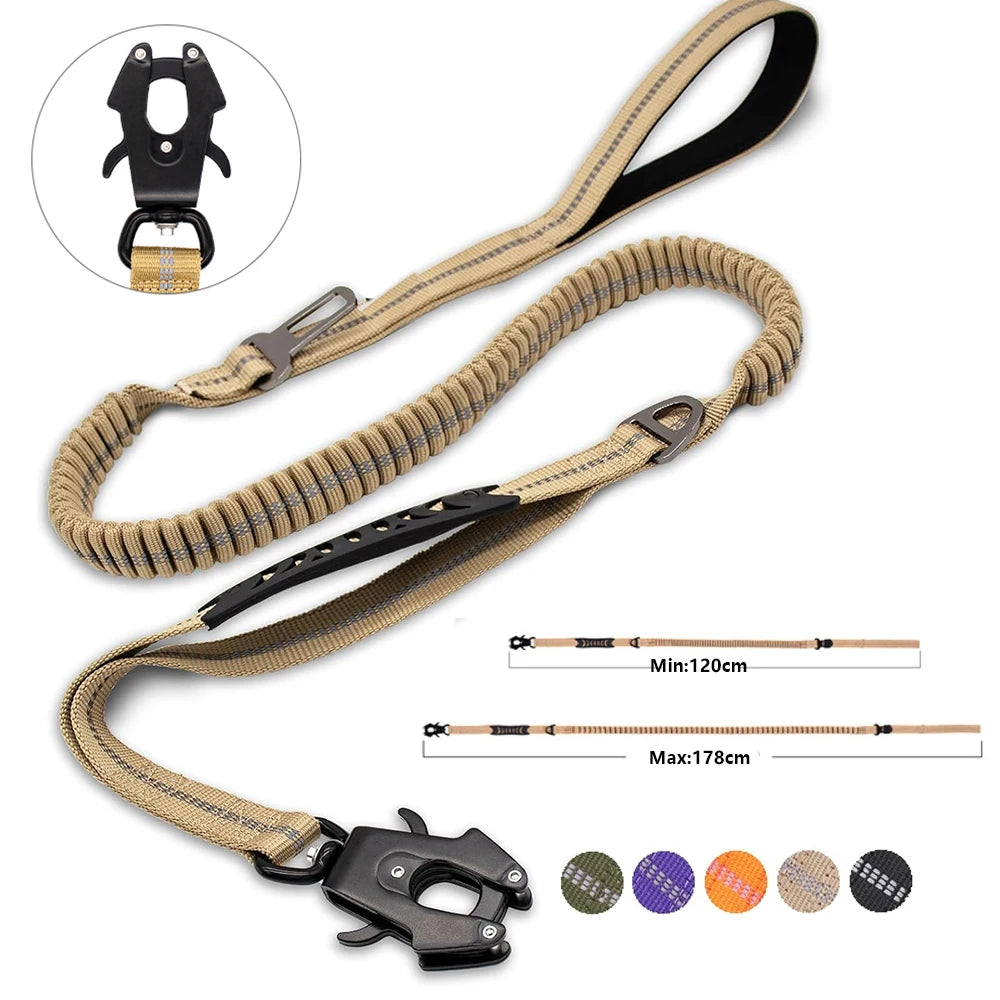 Reflective Tactical Bungee Dog Leash – Heavy Duty for Large & Medium Dogs