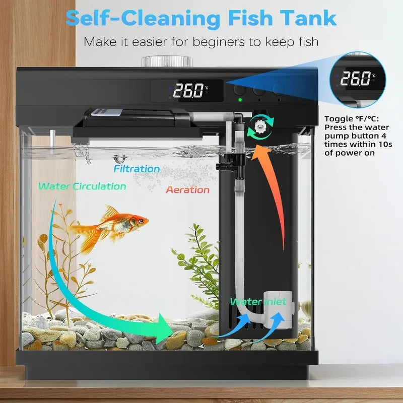 3.7-Gallon Glass Aquarium Starter Kit – Desktop Fish Tank with Filter & Light