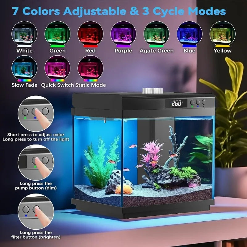 3.7-Gallon Glass Aquarium Starter Kit – Desktop Fish Tank with Filter & Light