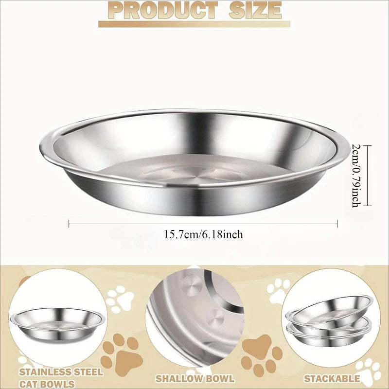 2/6pcs Slip-Resistant Stainless Steel Cat Bowls – Wide, Anti-Tip Design