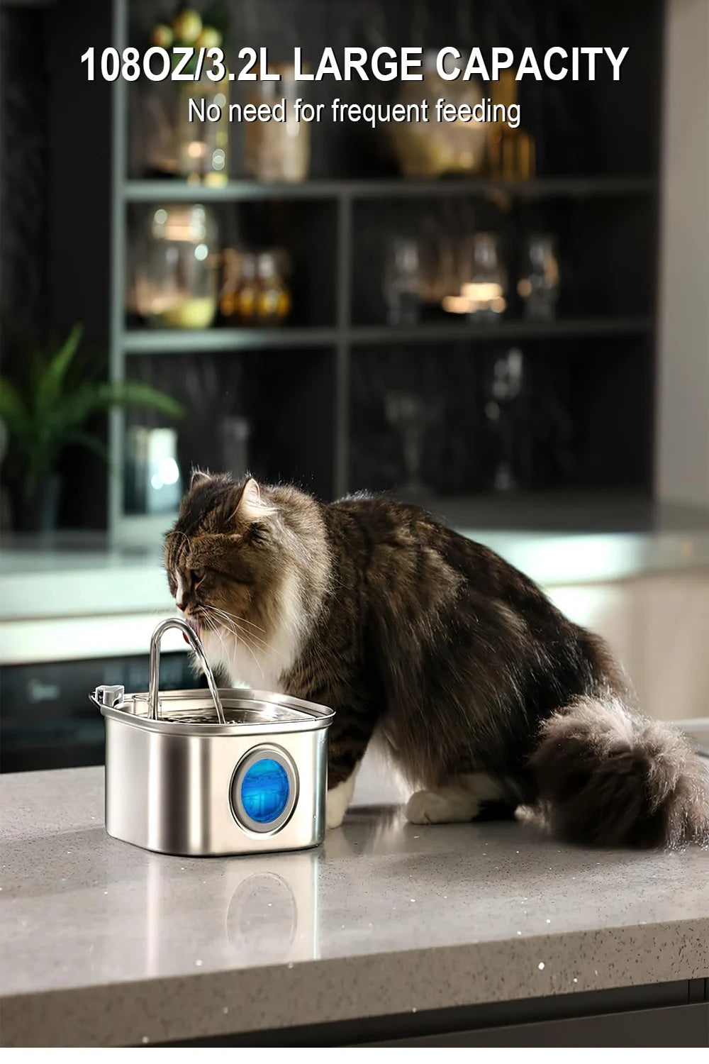 3.2L Stainless Steel Auto Pet Water Fountain with Visual Window