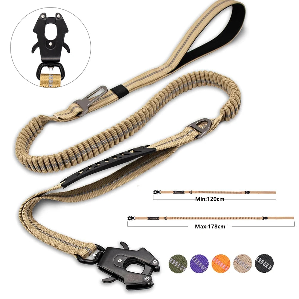 Reflective Tactical Bungee Dog Leash – Heavy Duty for Large & Medium Dogs