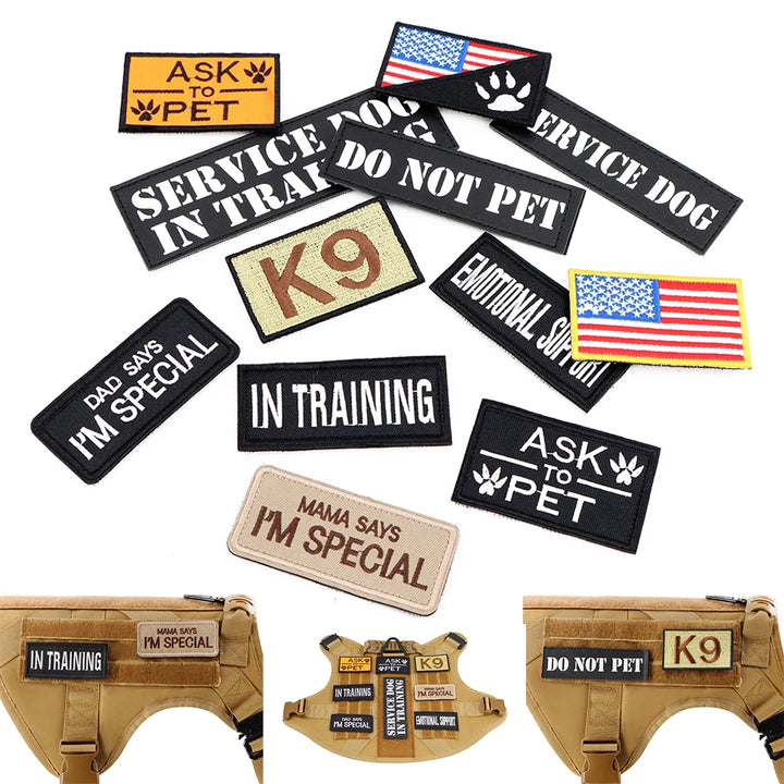 12-Piece Tactical Dog Patch Set – Custom ID Tags for Harness, Vest & Collar