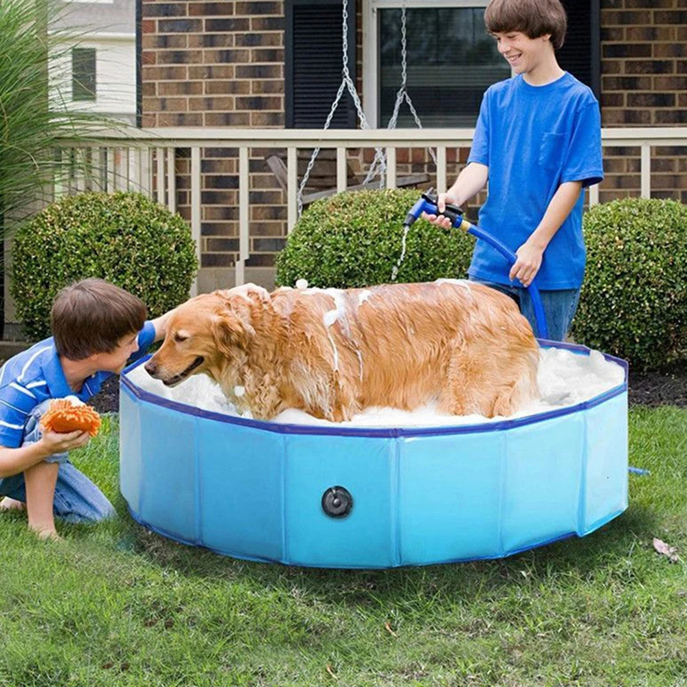 Portable Dog Swimming Pool with Cover – Scratch-Resistant Bathing Tub