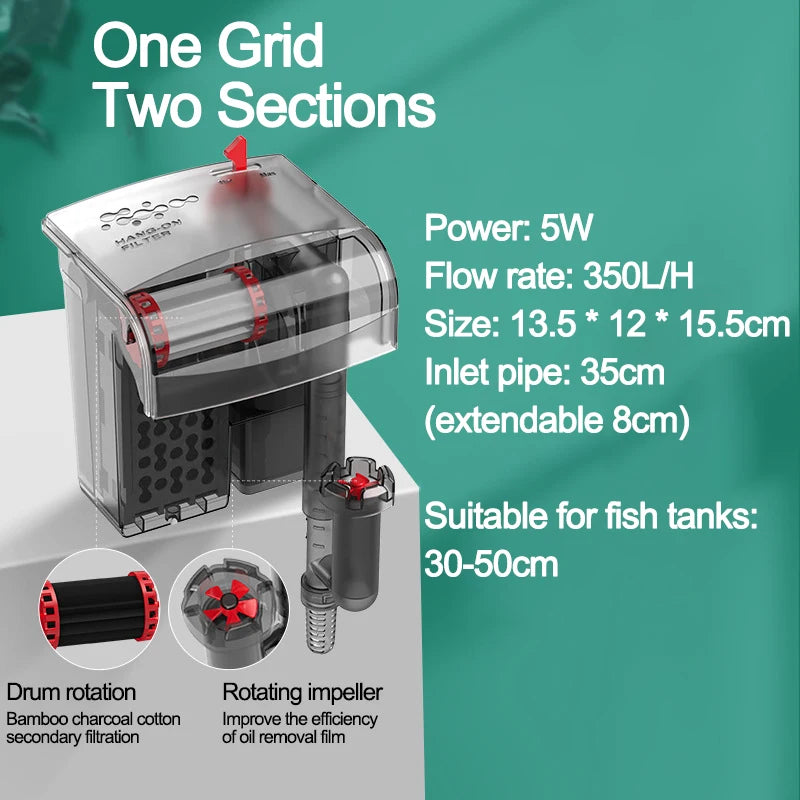 3-in-1 Aquarium Filter Pump – 3W/5W/10W Silent Water Circulation & Aeration