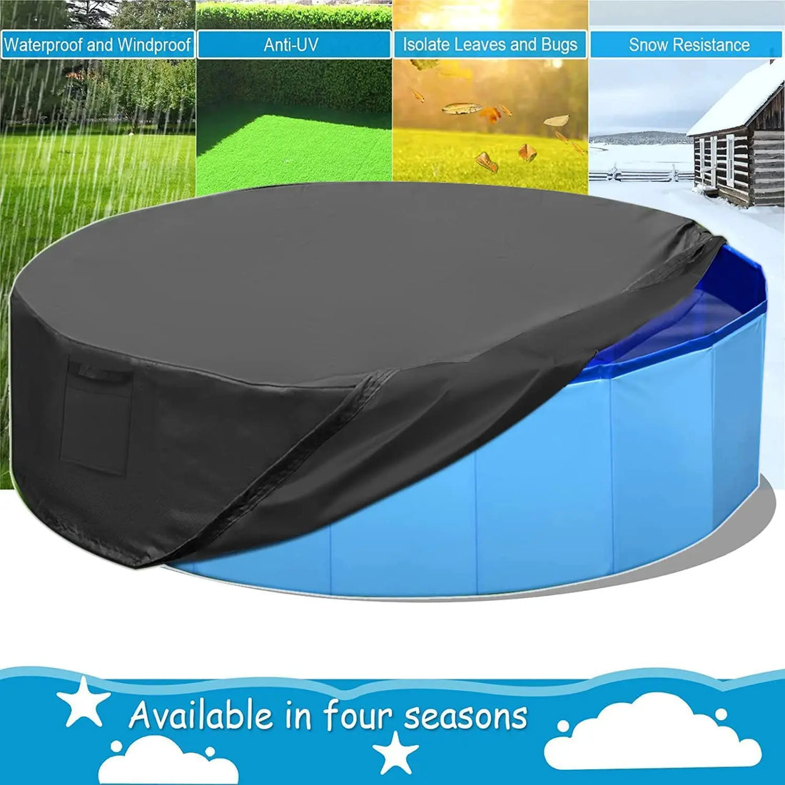 Portable Dog Swimming Pool with Cover – Scratch-Resistant Bathing Tub